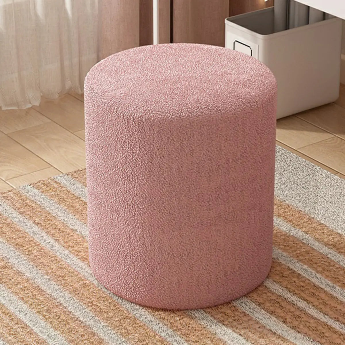 Solid Color Light Pink Cylindrical Fabric Vanity Stool