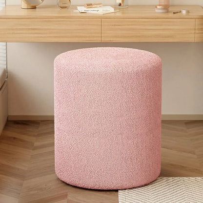 Solid Color Light Pink Cylindrical Fabric Vanity Stool