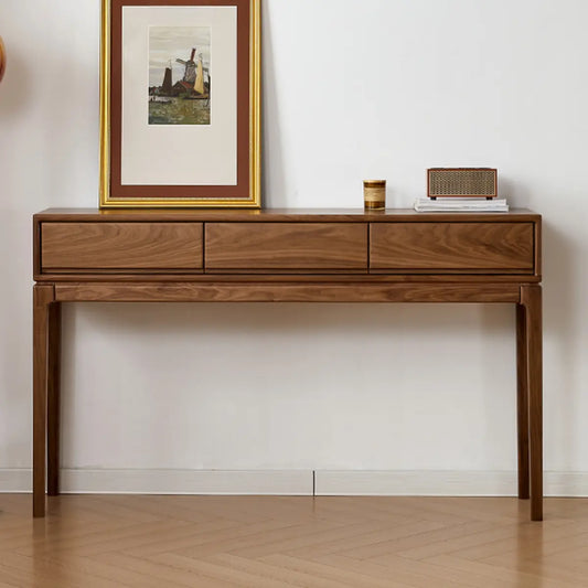 Solid Wood Espresso Large Console Table with Drawers