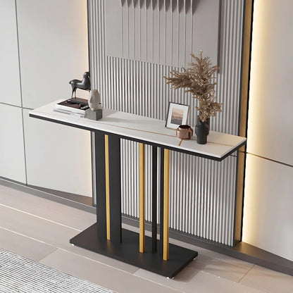 Stain Resistant Rectangle Metal Marble Black Console Table