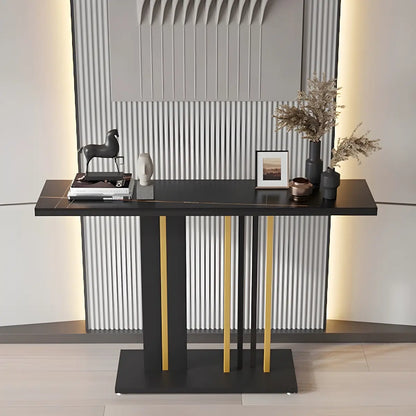 Stain Resistant Rectangle Metal Marble Black Console Table