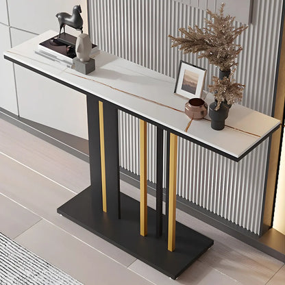 Stain Resistant Rectangle Metal Marble Black Console Table