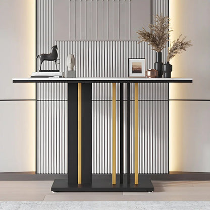 Stain Resistant Rectangle Metal Marble Black Console Table