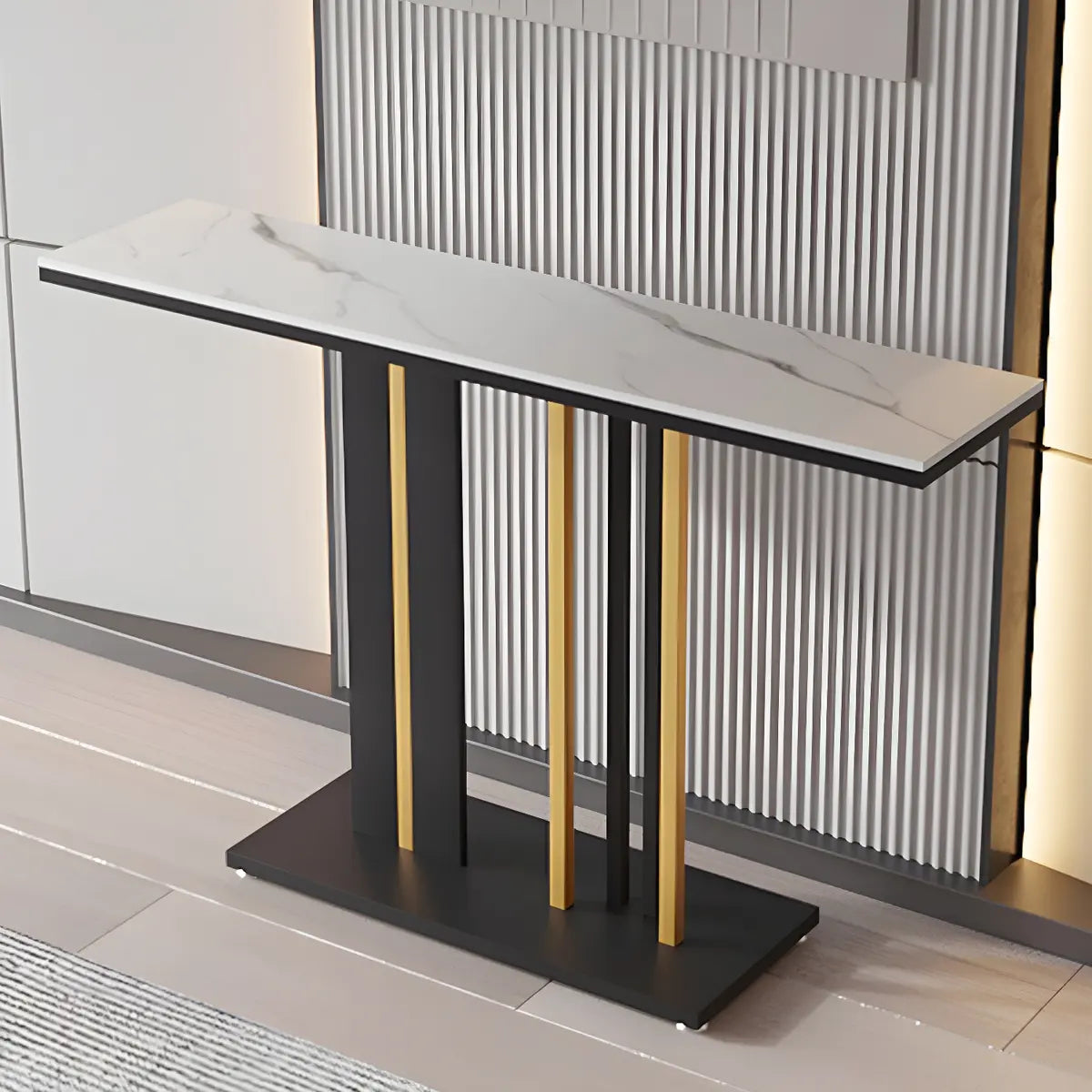 Stain Resistant Rectangle Metal Marble Black Console Table