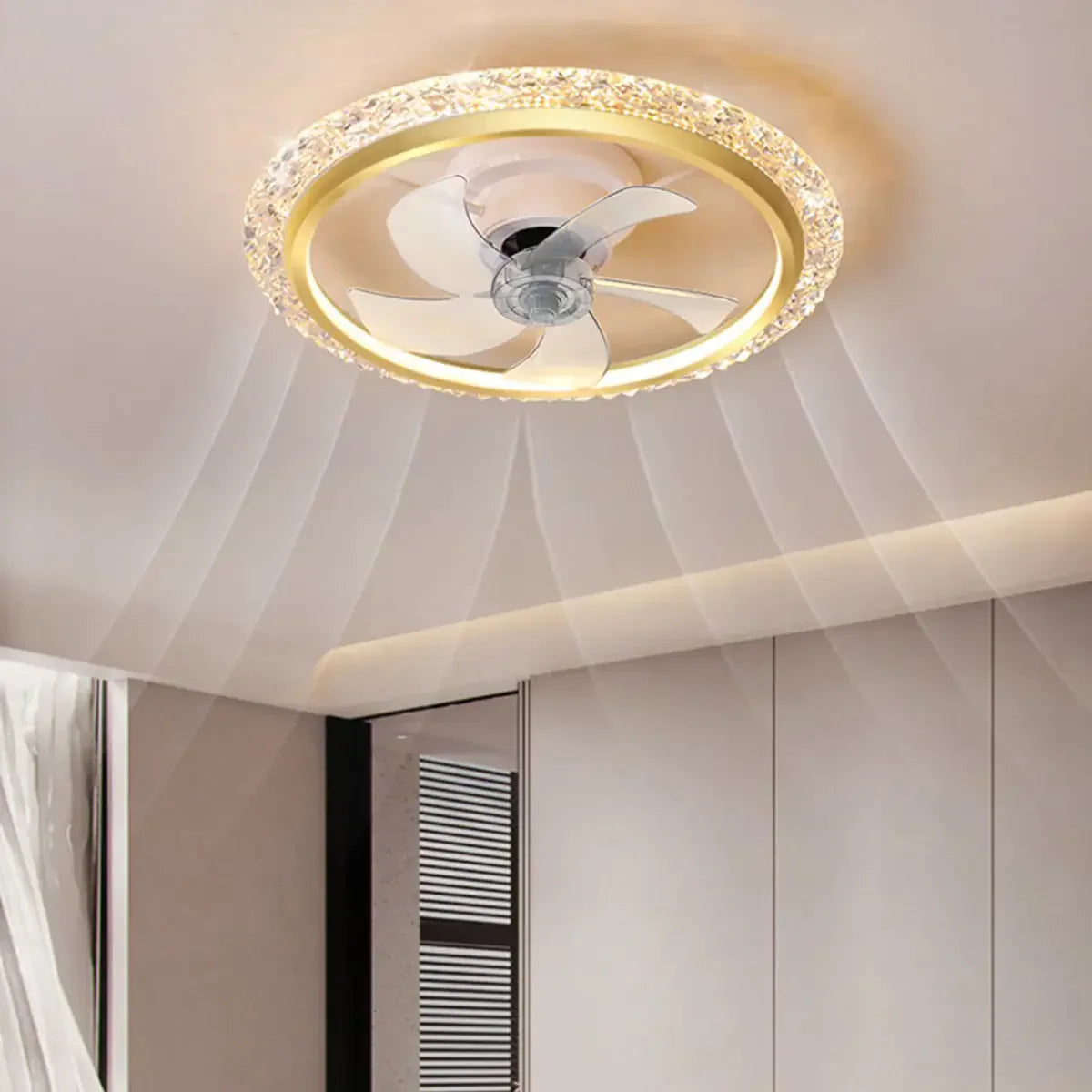 Stylish Clear 5-Blade Round Crystal Ceiling Fan Light