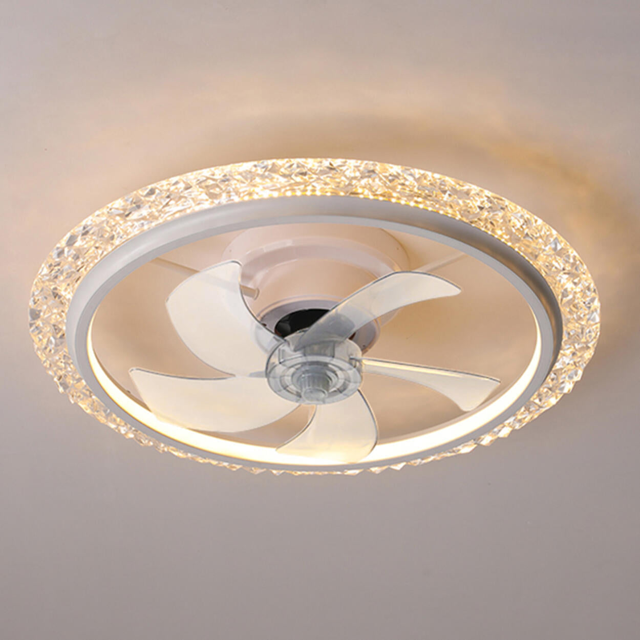 Stylish Clear 5-Blade Round Crystal Ceiling Fan Light