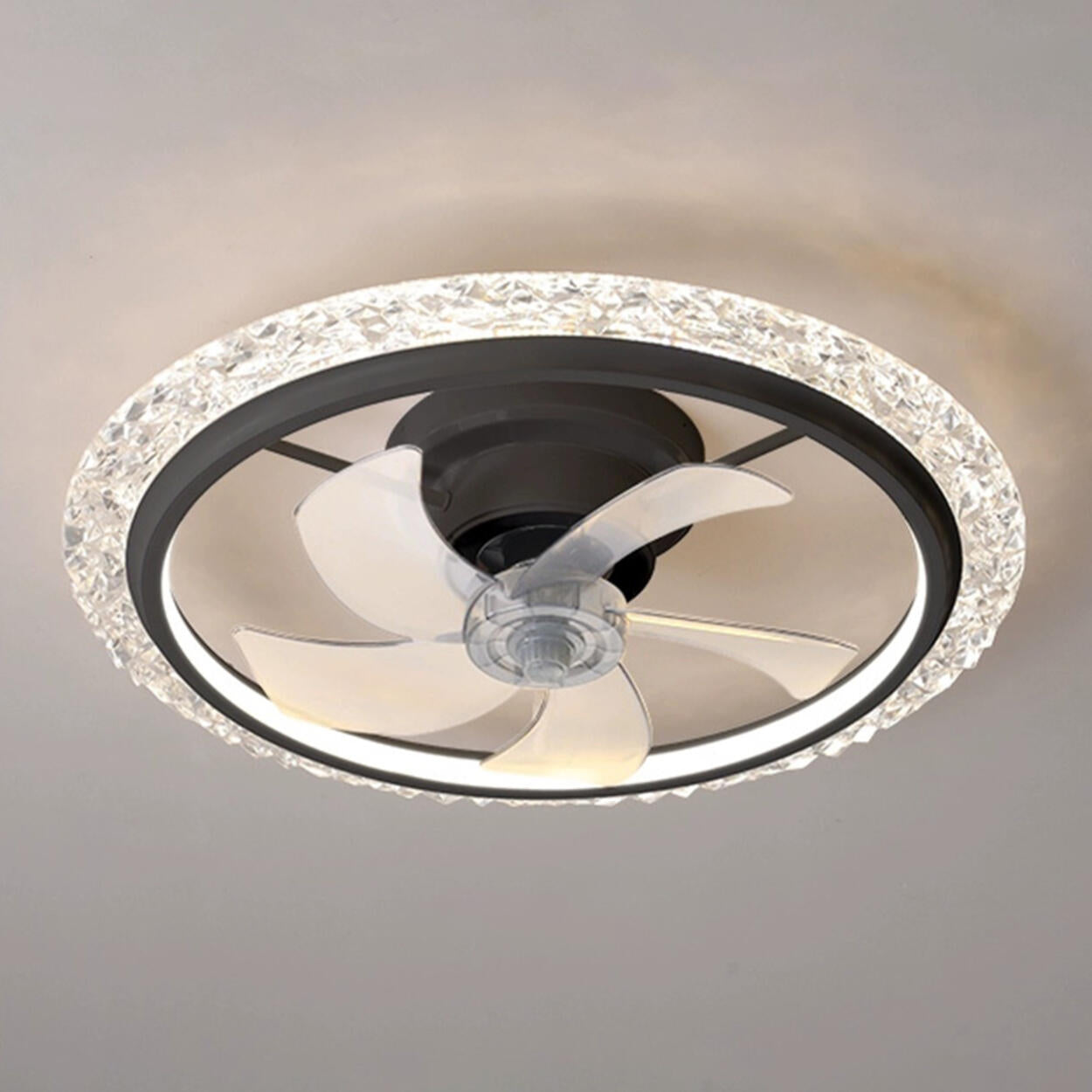 Stylish Clear 5-Blade Round Crystal Ceiling Fan Light