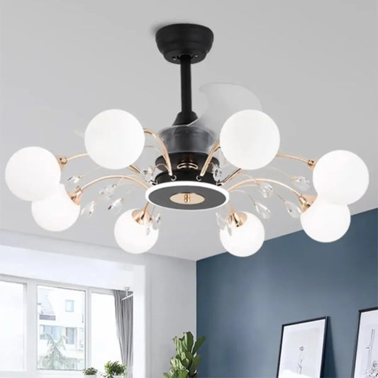 Stylish Crystal Accent Globe Shade Chandelier Fan Light