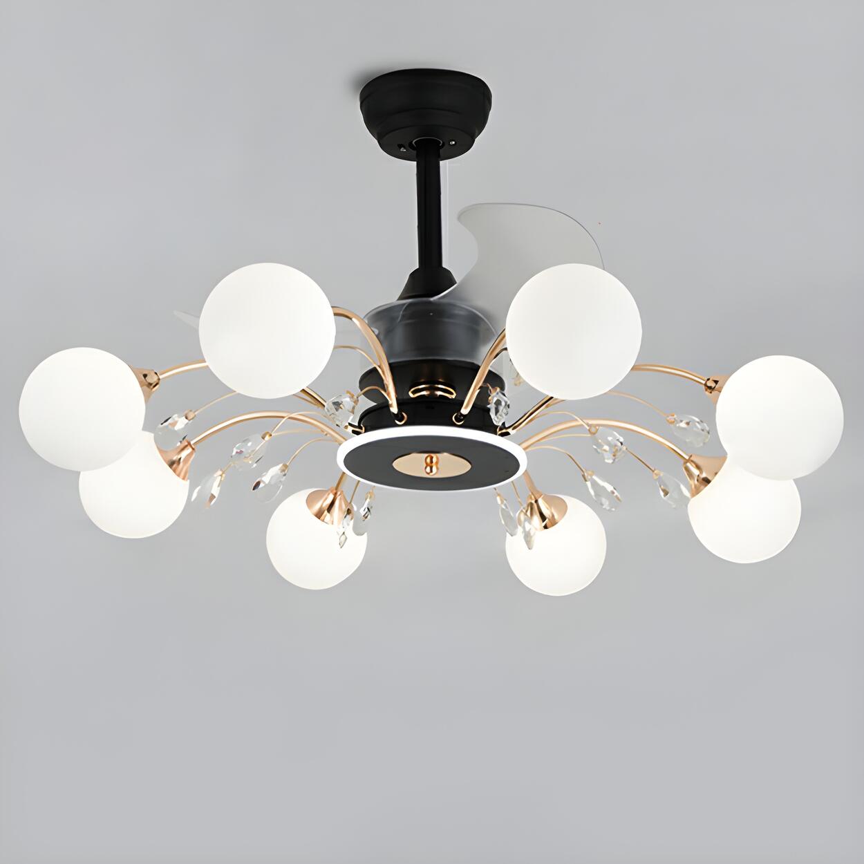 Stylish Crystal Accent Globe Shade Chandelier Fan Light