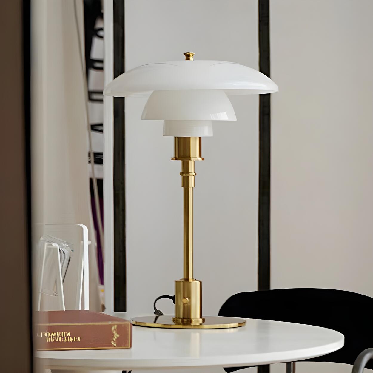 Stylish Multi-layered Umbrella Amber Glass Table Lamp