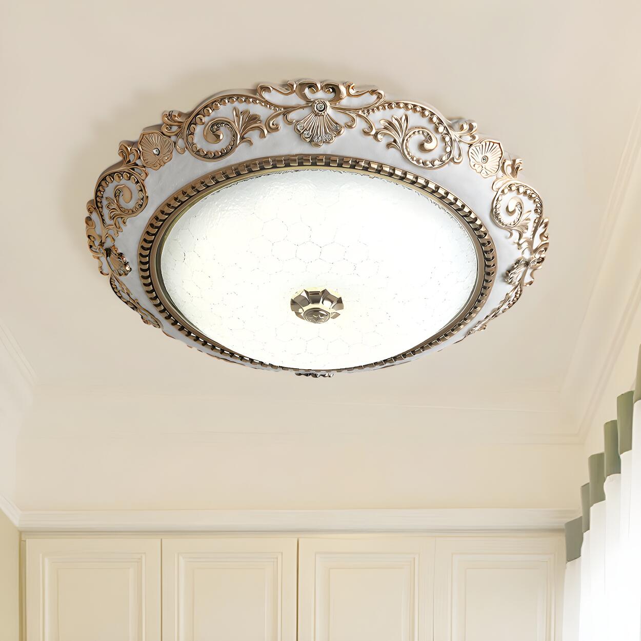 Traditional Bowl-Shaped Carving LED Flush Mount Light