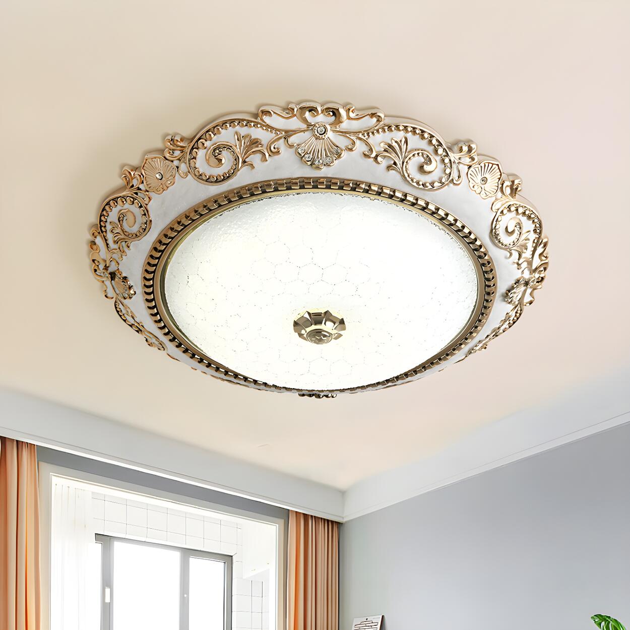 Traditional Bowl-Shaped Carving LED Flush Mount Light