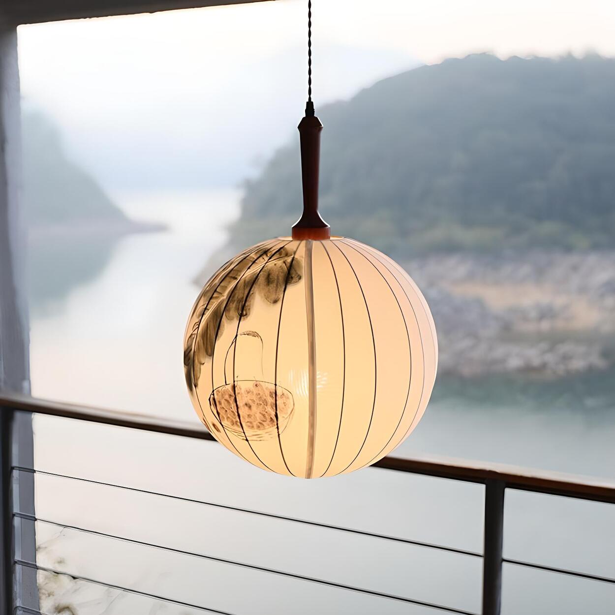 Traditional Round Paper Lantern Globe Pendant Light