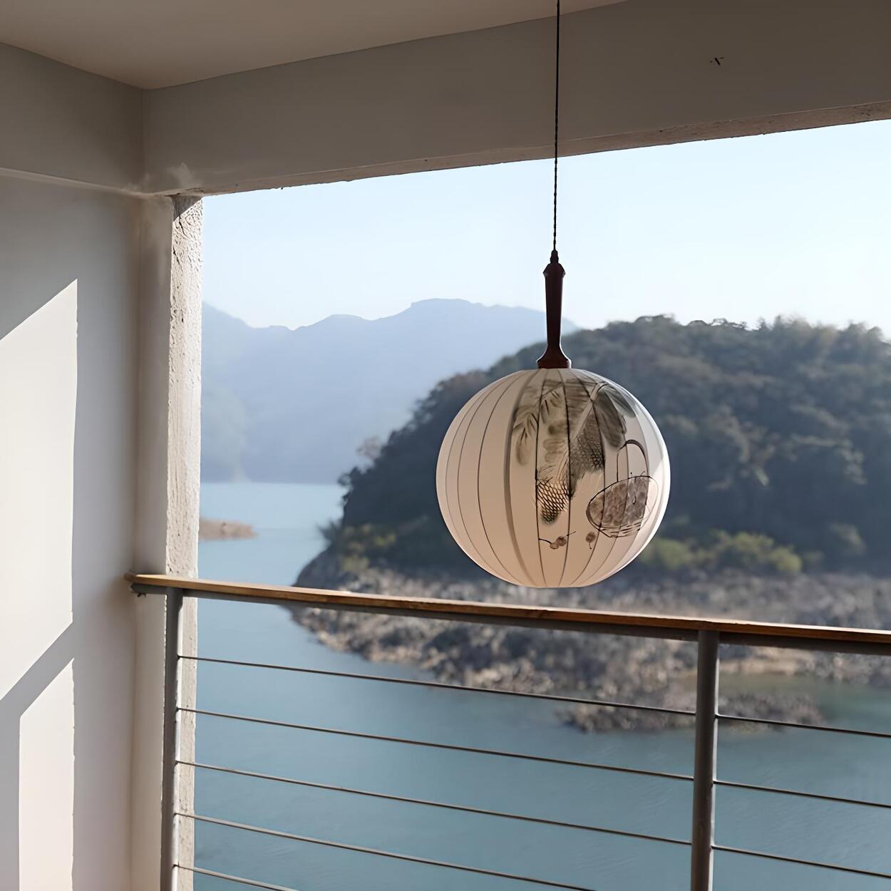 Traditional Round Paper Lantern Globe Pendant Light