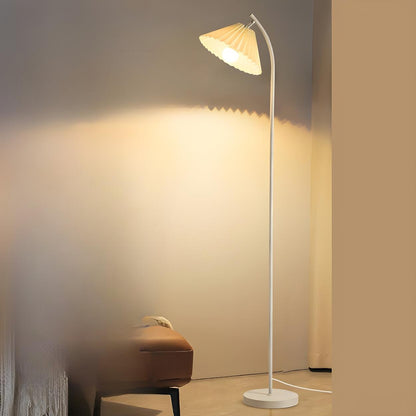 Trendy Beige Pleated Shade Curved Metal Floor Lamp