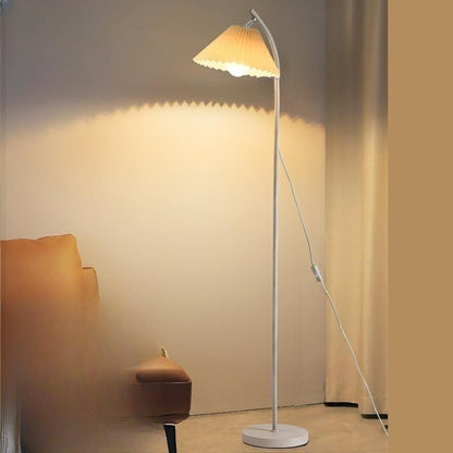 Trendy Beige Pleated Shade Curved Metal Floor Lamp