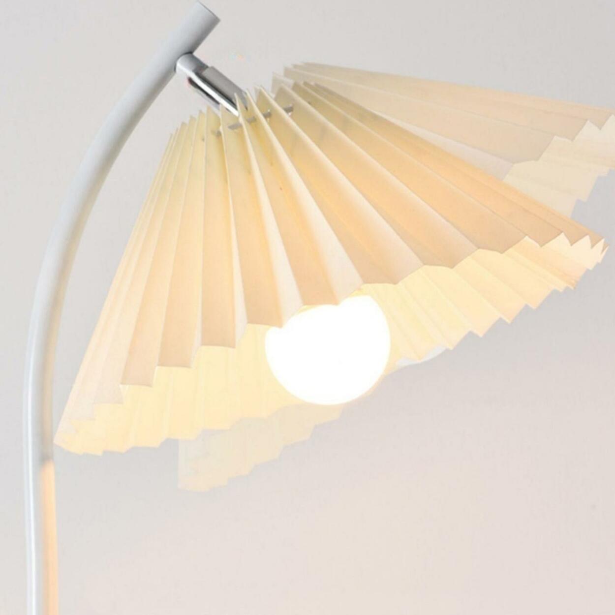 Trendy Beige Pleated Shade Curved Metal Floor Lamp