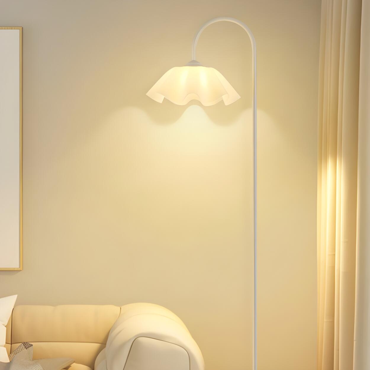 Trendy Beige Pleated Shade Curved Metal Floor Lamp