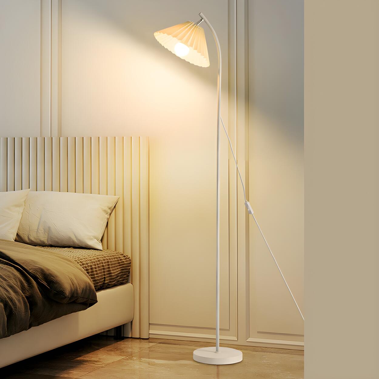 Trendy Beige Pleated Shade Curved Metal Floor Lamp