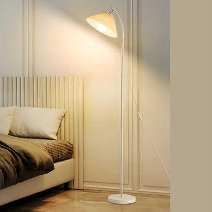 Trendy Beige Pleated Shade Curved Metal Floor Lamp