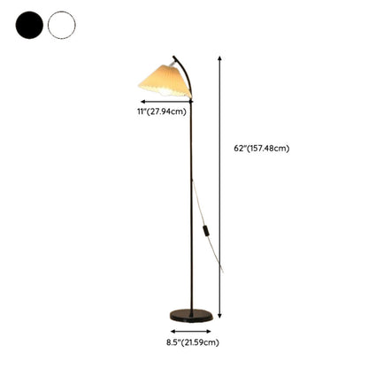 Trendy Beige Pleated Shade Curved Metal Floor Lamp