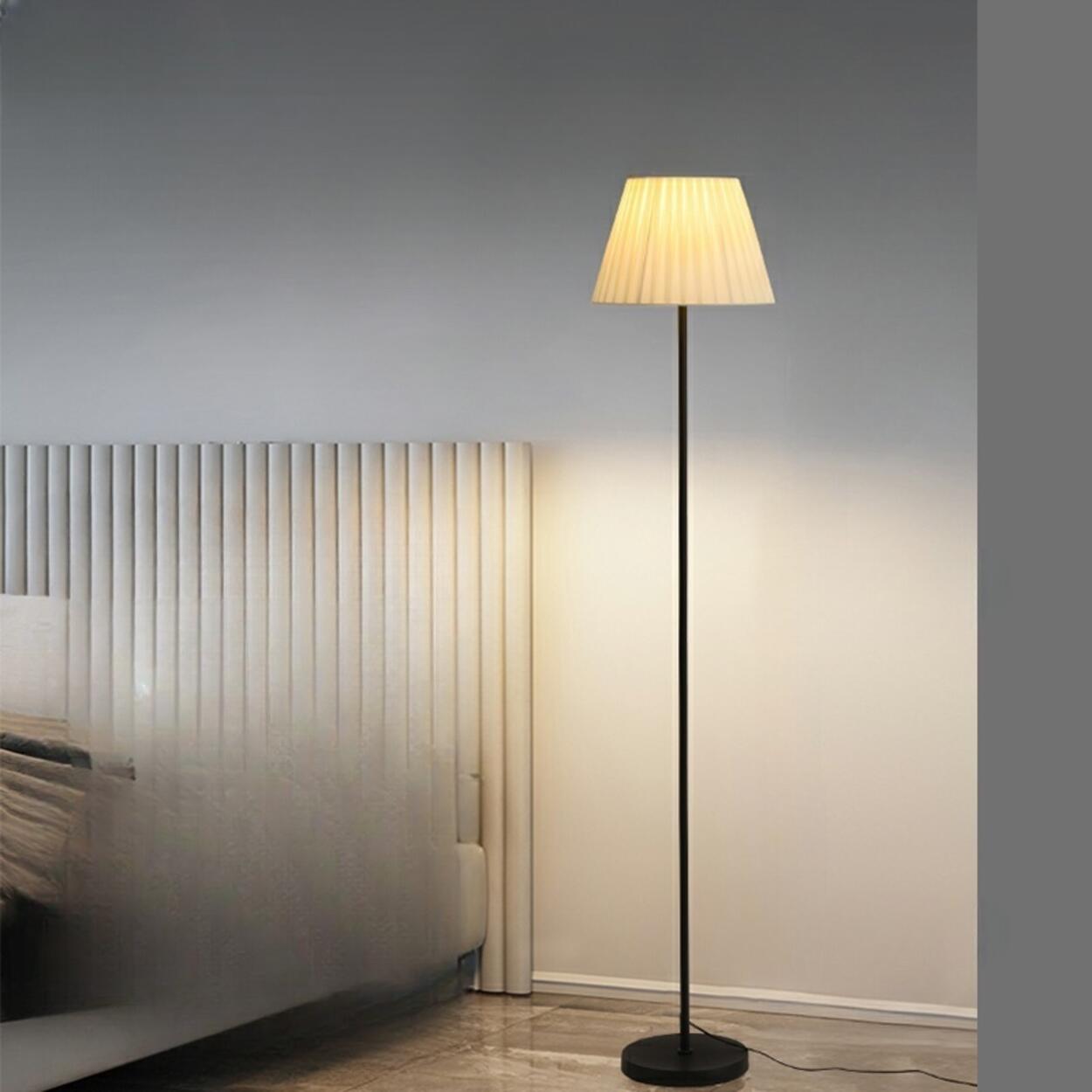 Trendy Beige Pleated Shade Curved Metal Floor Lamp