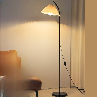 Trendy Beige Pleated Shade Curved Metal Floor Lamp