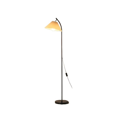 Trendy Beige Pleated Shade Curved Metal Floor Lamp