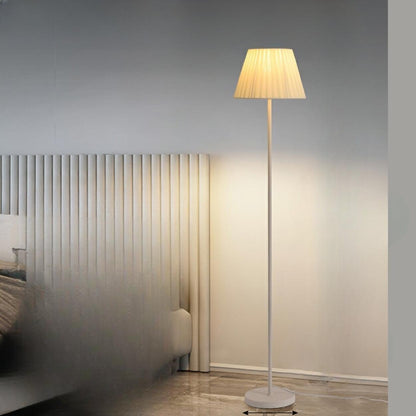 Trendy Beige Pleated Shade Curved Metal Floor Lamp