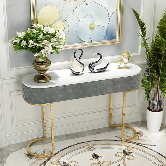 Trendy Oval Marble Grey Glam Hall Accent Console Table