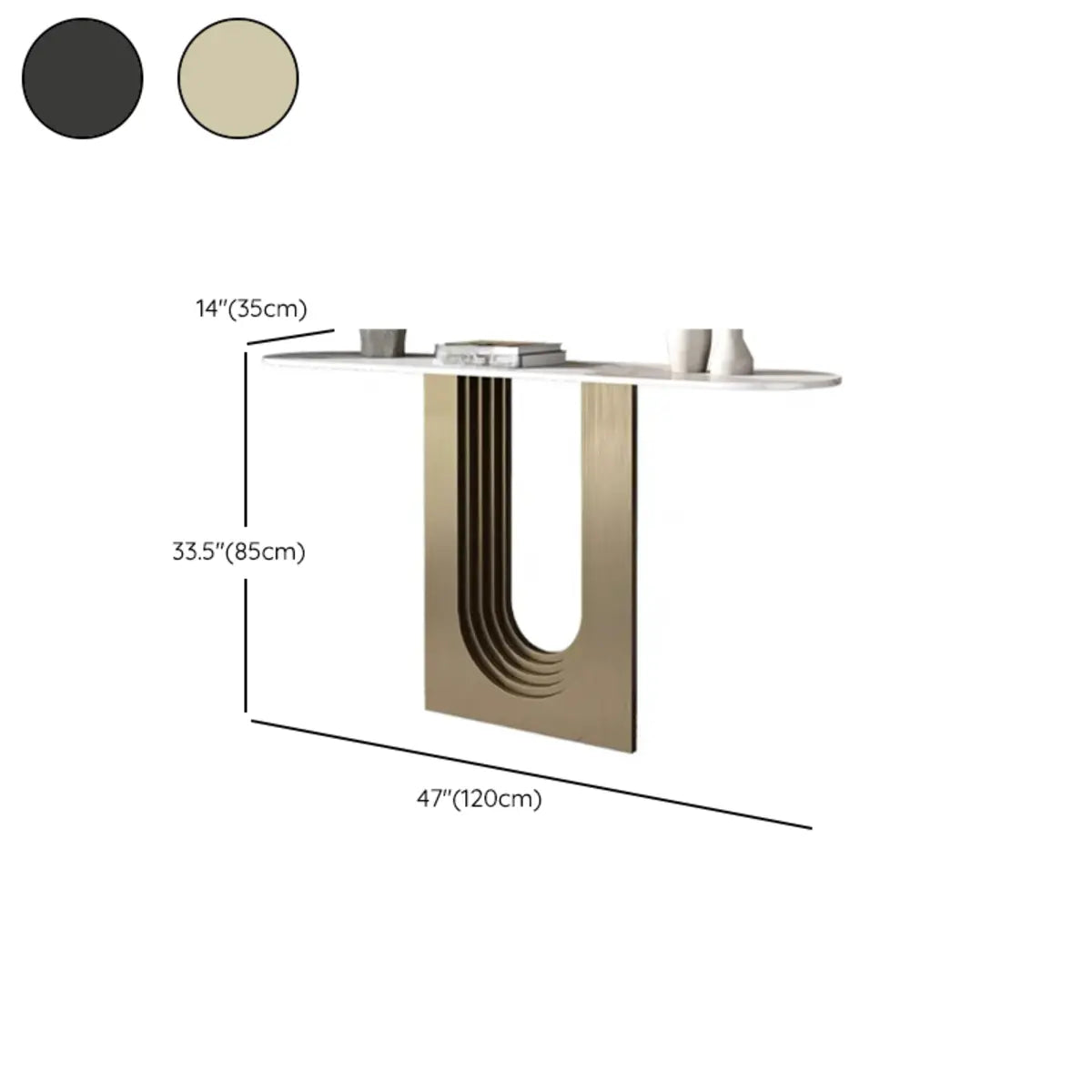 Trendy Oval Stone Top Wood Abstract Base Console Table