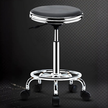 Trendy Round Chrome Office Stool Black Adjustable Seat