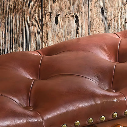 Victorian Brown Faux Leather Cherry Wood Entryway Bench