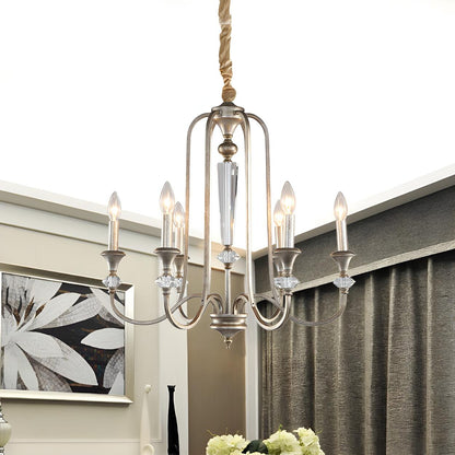 Vintage Aged Silver Candlestick Crystal Chandelier