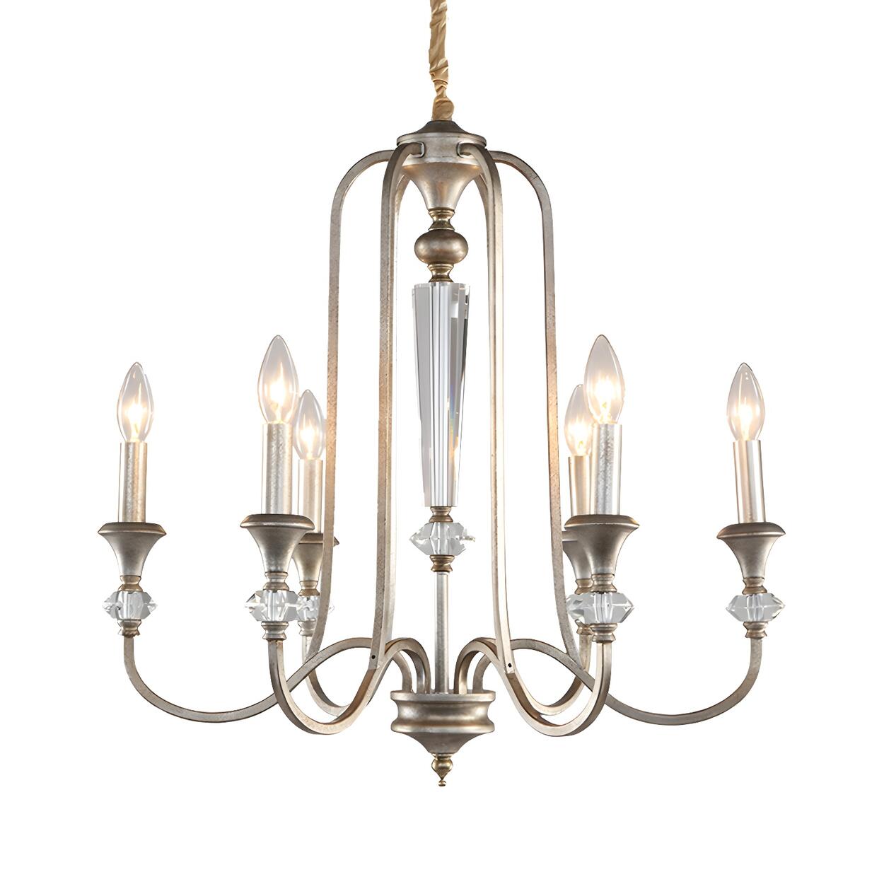 Vintage Aged Silver Candlestick Crystal Chandelier