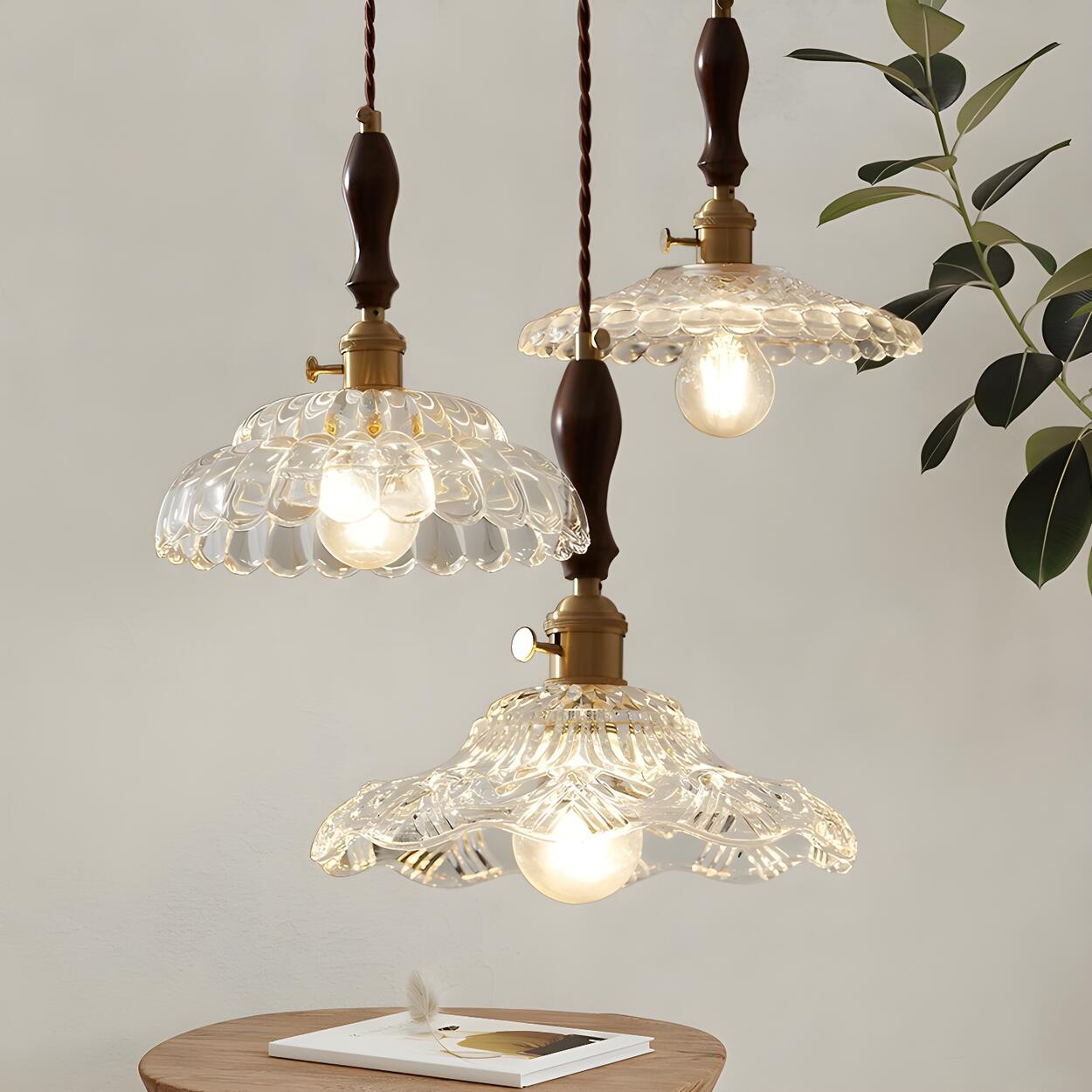 Vintage Brown Rounded Dome Clear Glass Pendant Light