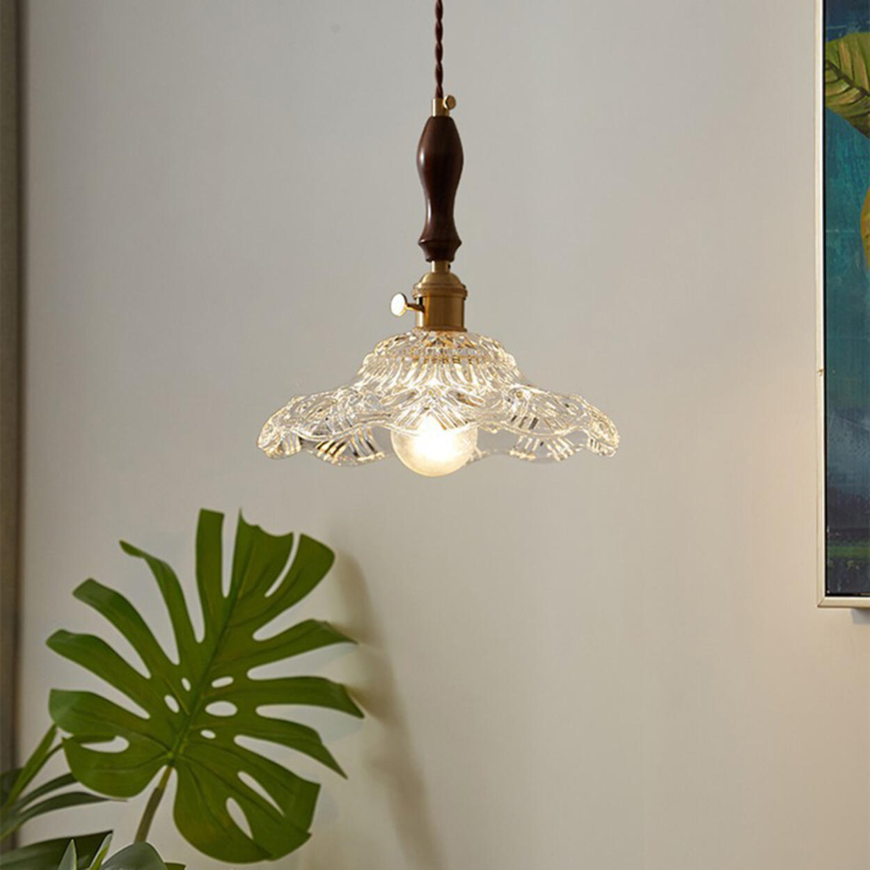 Vintage Brown Rounded Dome Clear Glass Pendant Light