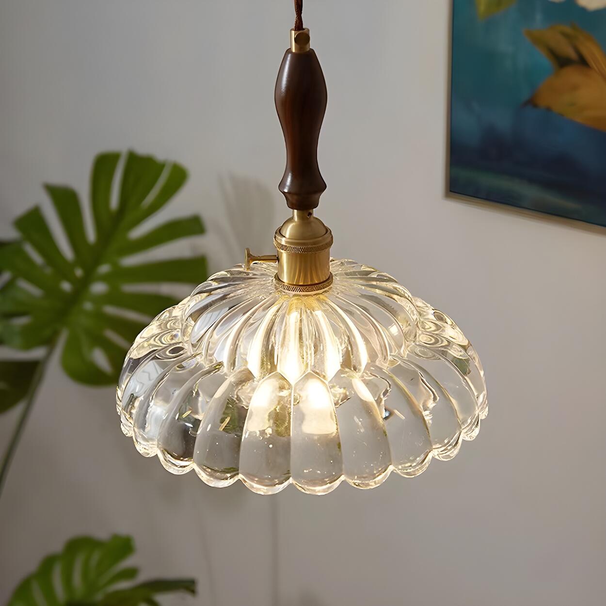 Vintage Brown Rounded Dome Clear Glass Pendant Light