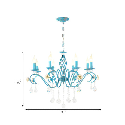 Vintage Crystal Candle Blue Chandelier Dining Room