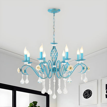 Vintage Crystal Candle Blue Chandelier Dining Room