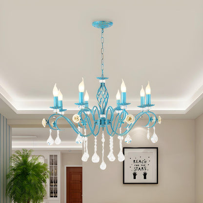 Vintage Crystal Candle Blue Chandelier Dining Room