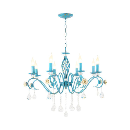 Vintage Crystal Candle Blue Chandelier Dining Room