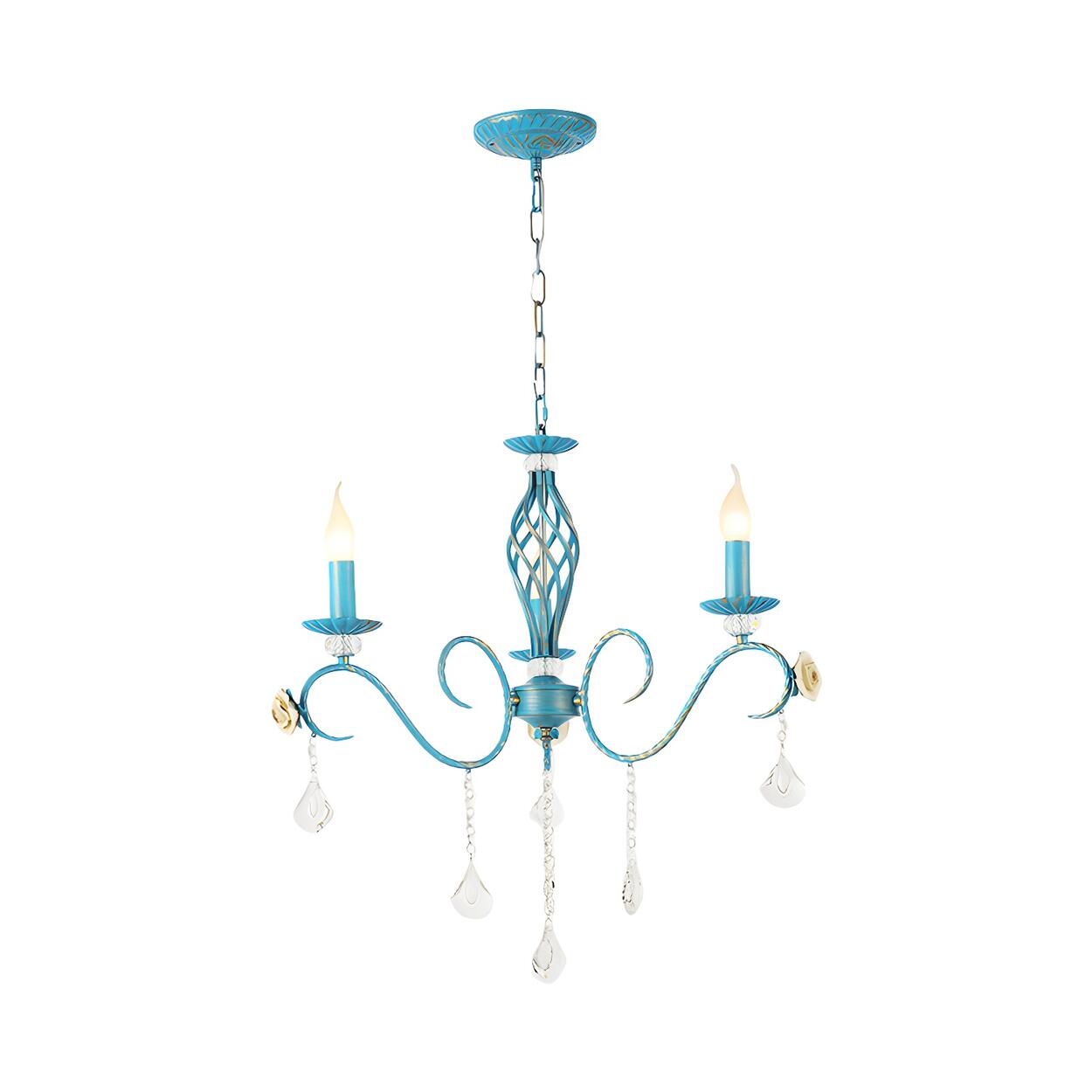 Vintage Crystal Candle Blue Chandelier Dining Room