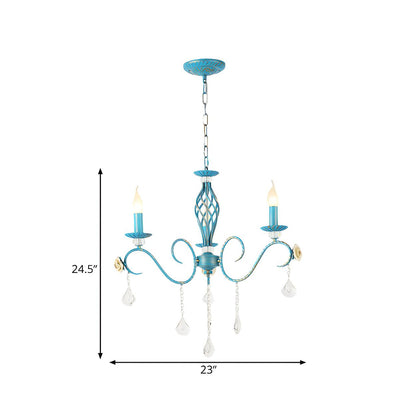 Vintage Crystal Candle Blue Chandelier Dining Room