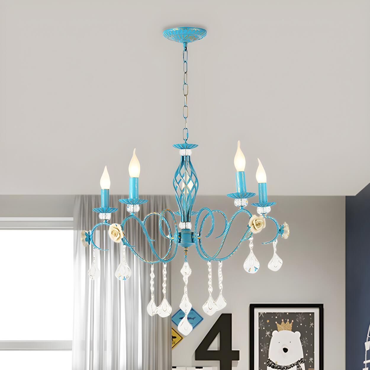 Vintage Crystal Candle Blue Chandelier Dining Room