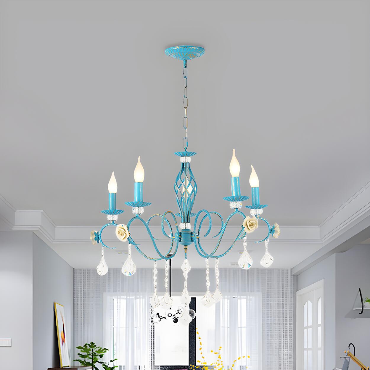 Vintage Crystal Candle Blue Chandelier Dining Room