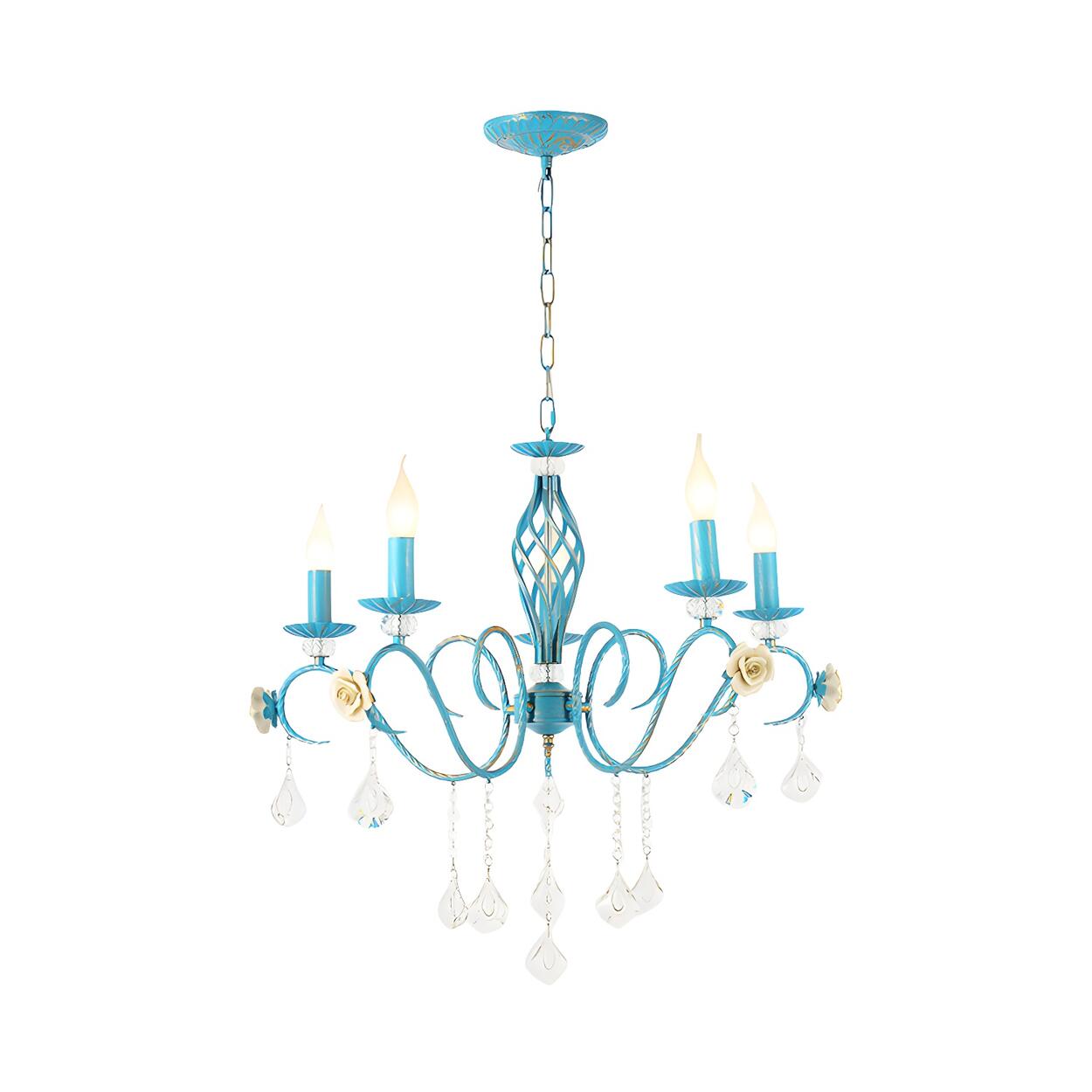 Vintage Crystal Candle Blue Chandelier Dining Room