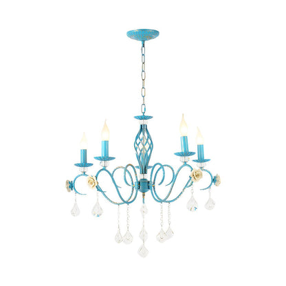 Vintage Crystal Candle Blue Chandelier Dining Room