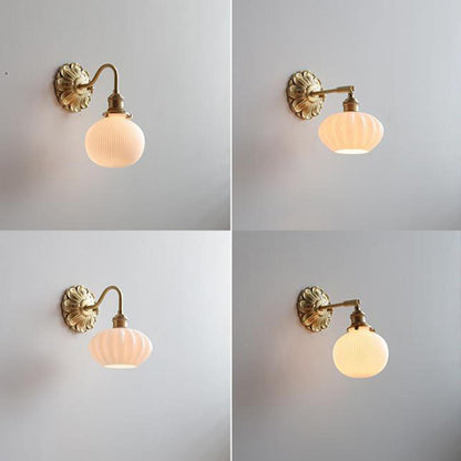 Vintage Frosted Glass Gold Drum Metal Wall Sconce