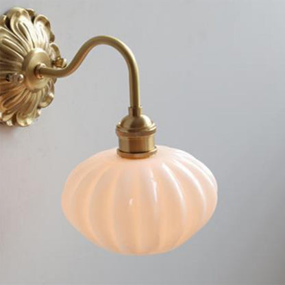 Vintage Frosted Glass Gold Drum Metal Wall Sconce